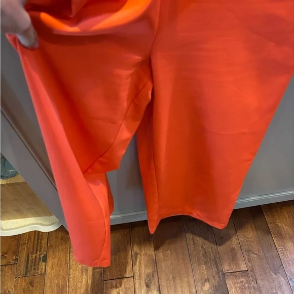 Sam Edelman Womens Sleeveless V Neck Wide Leg Crop Jumpsuit Coral Punch Size 8 - Picture 4 of 7